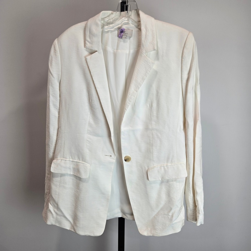 LOFT White Single Button Textured Blazer Jacket Womens 4‎ Rayon Resort Summer